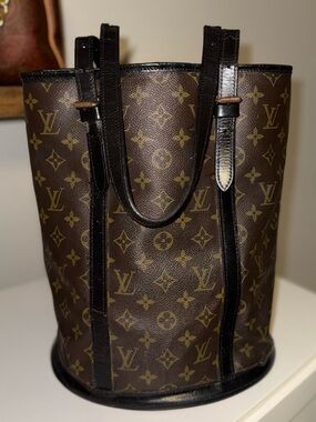 Louis Vuitton Brown Monogram Canvas Bucket Tote with Black Trim